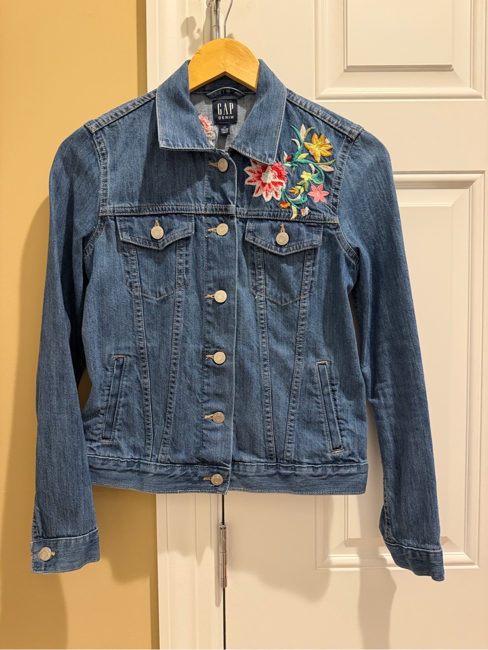 GAP Blue Denim Jacket with Floral Embroidery